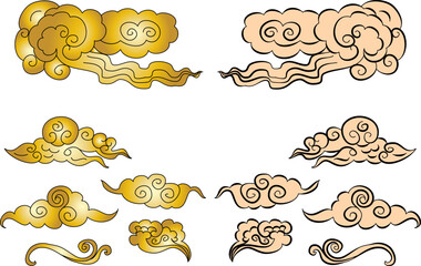 Hand drawn Chinese cloud and wave for tattoo design isolate on white background.