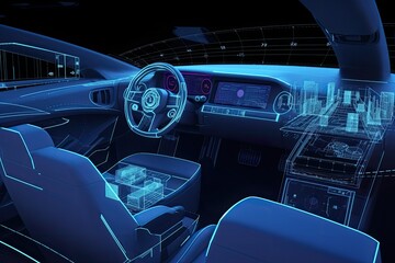 Smart car, Autopilot, self-driving mode vehicle with Radar signal system and and wireless communication, 3D illustration, Generative AI