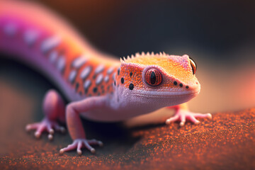 Naklejka premium Leopard gecko on a brown background. Close-up. AI Image.