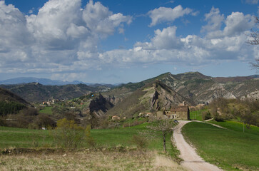 View of typical countryside in the Marche region Italy