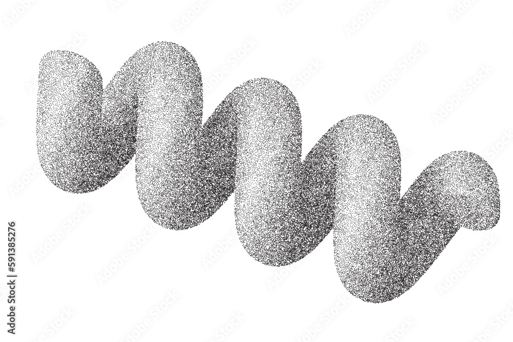 Poster grainy spring with noise texture. dotted stipple curve spiral isolated on white background. vector g