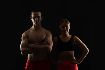 Fototapeta na wymiar fitness couple in sportswear isolated on white. fitness couple in sportswear at studio.