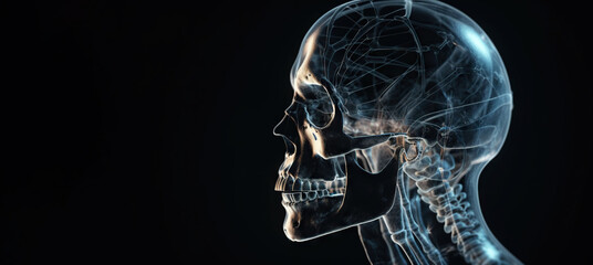 Film x-ray skull and cervical spine lateral view. Medicine radiology background. Generative AI