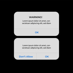 Iphone Notification Boxes Template. Smartphone Warning or Message Interface. Vector illustration. Android. Smartphone
