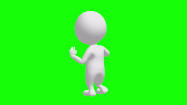 White 3d man dancing. Mascot having fun. Silly dance endless loop. 4K FullHD and HD render footage animation on chroma key