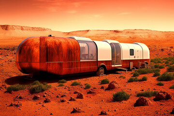 Red Planet Rail. Train ride along Martian equator. Generative AI