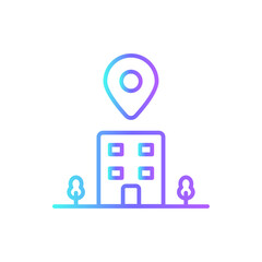 Location Office and Business Icons with purple blue outline style. symbol, location, sign, map, pin, flat, travel. Vector Illustration