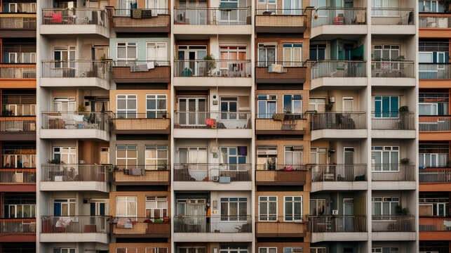 fa&ccedil;ade d'un immeuble avec balcon - IA Generative