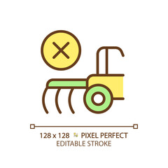 No till farming green RGB color icon. Zero tillage. Cultivation technique. Seeding equipment. Direct drilling. Isolated vector illustration. Simple filled line drawing. Editable stroke