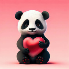 Cute fully panda girl holding a heart, generative AI