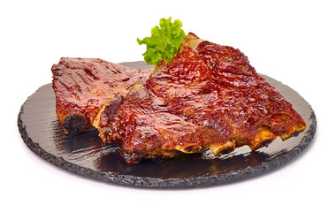 Delicious Grilled Ribs, isolated on a white background. Close-up.