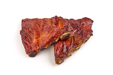 Delicious Grilled Ribs, isolated on a white background. Close-up.
