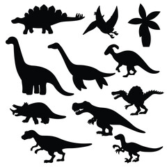 Set of cute dinosaurs silhouette