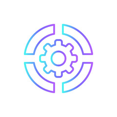 Work process office and business icons with purple blue outline style. management, design, gear, technology, thin, cog, stroke. Vector Illustration