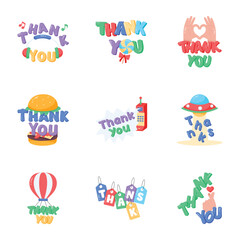 Pack of Thanks Lettering Flat Stickers 

