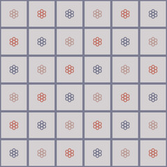 Japanese Circle Flower Square Line Vector Seamless Pattern