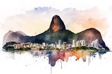 Watercolor Rio de Janeiro . Generative AI technology.