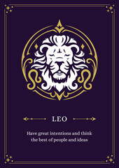 Leo zodiac astrological character lunar calendar purple vintage poster design template vector