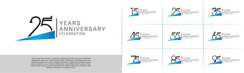 set of anniversary logotype black color with blue ribbon for special celebration event