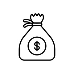 Money bag finance icons with black outline style. earning, element, million, buy, euro, shape, debt. Vector Illustration