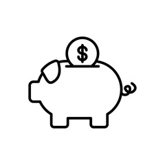 Piggy bank finance icons with black outline style. flat, sign, profit, deposit, wealth, rich, black. Vector Illustration