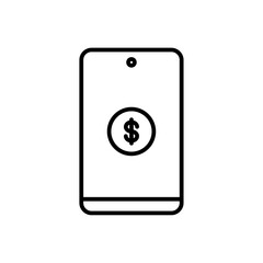 E-money finance icons with black outline style. buy, sign, set, currency, coin, bill, shopping. Vector Illustration