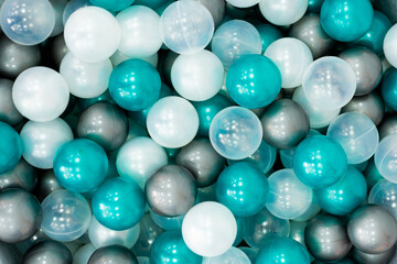 bright colorful balloons, top view, dry pool, leisure and child development