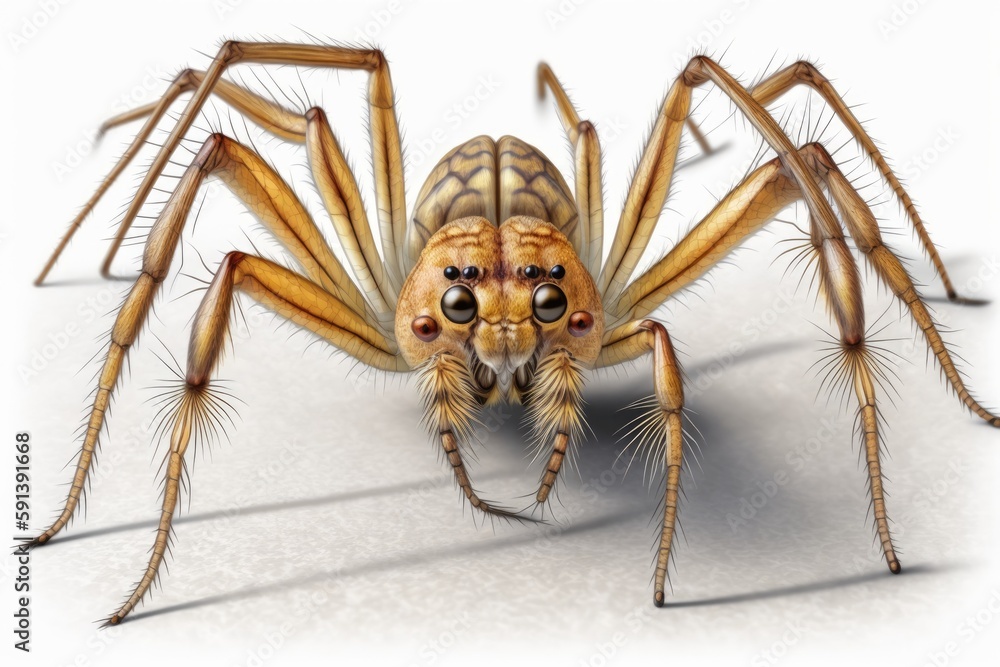Poster spider in macro view on a plain white background. generative ai