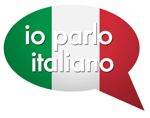 The word Io parlo italiano on cloud speech bubble with italian flag, isolated icon