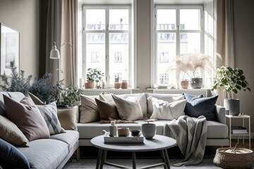Fototapeta na wymiar Modern home interior, living room Generative AI