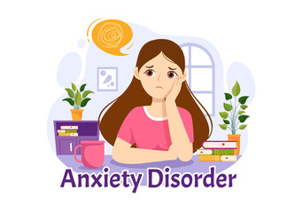 Obraz na płótnie Canvas Anxiety Disorder Illustration with Frustrated Person, Nervous Problem and Confusion in Flat Cartoon Depression or Mental Health Hand Drawn Templates