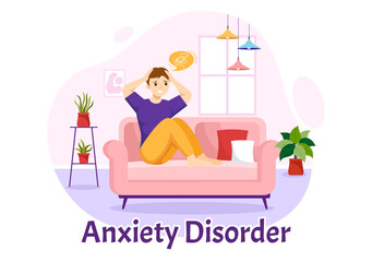 Anxiety Disorder Illustration with Frustrated Person, Nervous Problem and Confusion in Flat Cartoon Depression or Mental Health Hand Drawn Templates