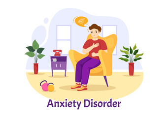 Anxiety Disorder Illustration with Frustrated Person, Nervous Problem and Confusion in Flat Cartoon Depression or Mental Health Hand Drawn Templates