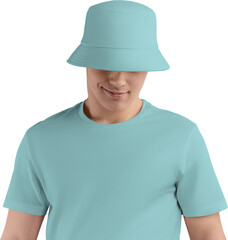 Mockup green hat on guy, png, panama front view