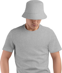 Heather hat mockup on guy, png, panama front view