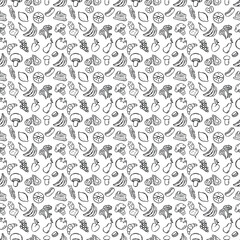 Seamless food pattern. Doodle vector food illustration.  Hand-drawn food background