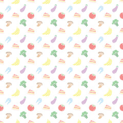 Seamless food pattern. Doodle vector food illustration.  Hand-drawn food background