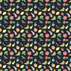 Seamless food pattern. Doodle vector food illustration.  Hand-drawn food background