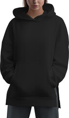 Mockup of black hoodies on a girl, png, sweatshirt, front view