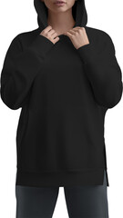 Mockup of black hoodies on a girl, png, sweatshirt, front view