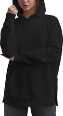 Mockup of black hoodies on a girl, png, sweatshirt, front view