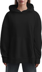 Mockup of black hoodies on a girl, png, sweatshirt, front view