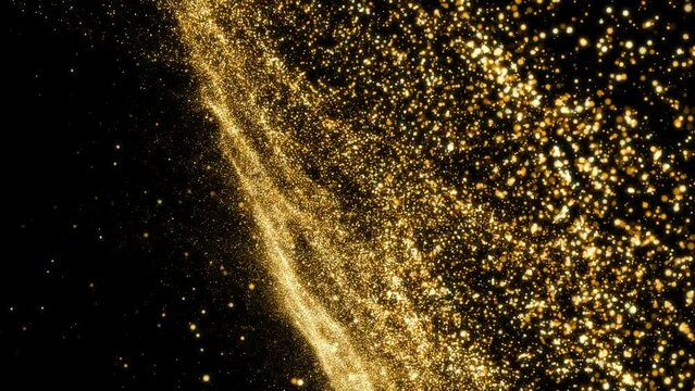 Gold Sky. Abstract stardust smokey wave particles. Nano dynamic flow with 3d particles. Smoky dynamic wavy effect flow 4k and hd animation with abstract sparkles. Motion background.