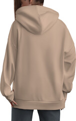Mockup tan, nude hoodies on a girl, png, sweatshirt back view