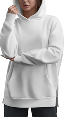 Mockup of white hoodies on a girl, png, sweatshirt front view