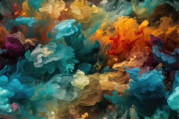 Naklejka na ściany i meble Colorful Exploding Clouds of Color Underwater Oil Colors Seamless Repeating Repeatable Texture Pattern Tiled Tessellation Background Image 