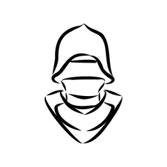 Knight armour engraving vector illustration. Scratch board style imitation. Black and white hand drawn image.