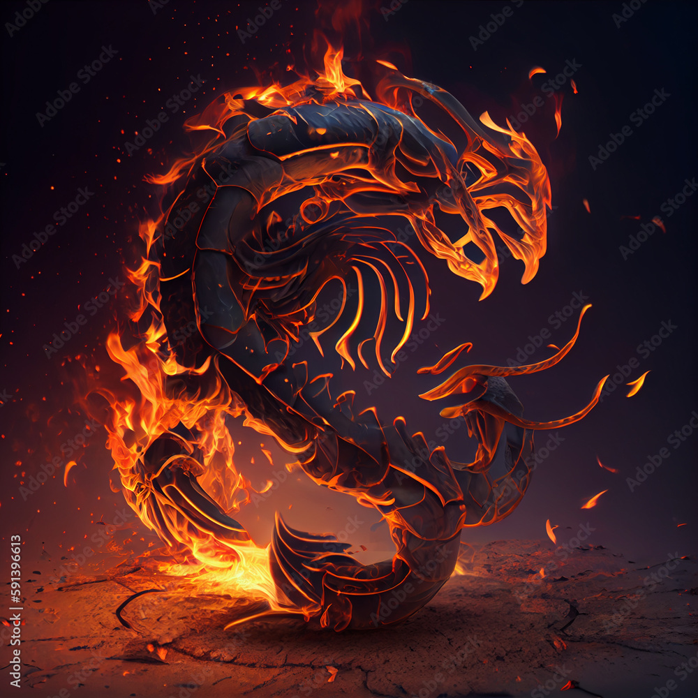 Aufkleber the zodiac sign scorpio of is in a fiery environment, fire and energy. generative ai technology.