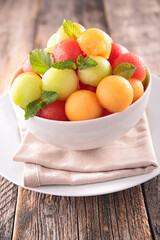 delicious fruit ball salad- watermlon and colorful melon
