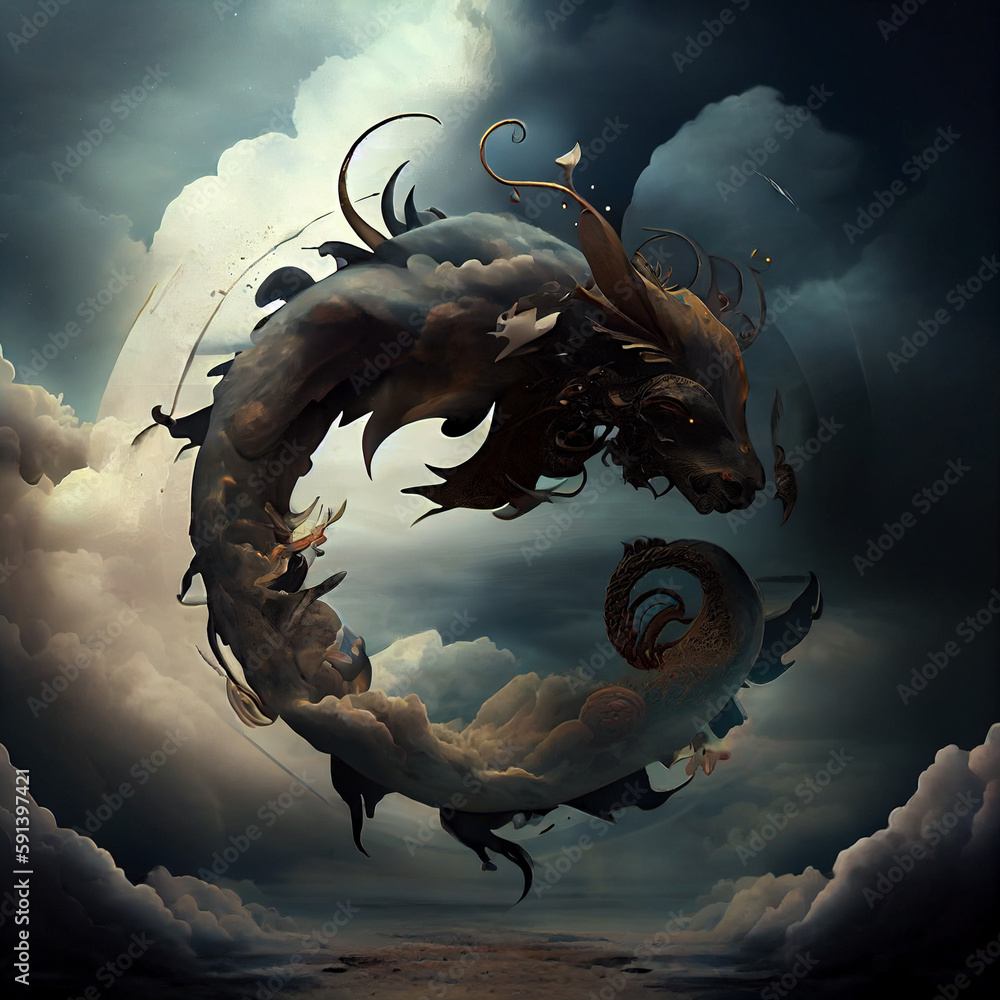 Poster the zodiac sign of scorpio is among the wind and clouds, air and movement. generative ai technology.